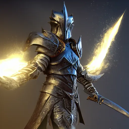 Image similar to dark warrior, dark fantasy, shiny armor, unreal engine, hyperrealistic