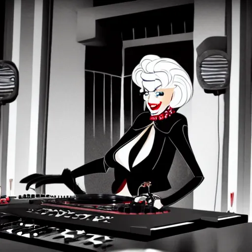 Image similar to cruella as a dj