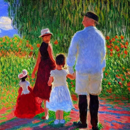 Image similar to a roblox family by claude monet