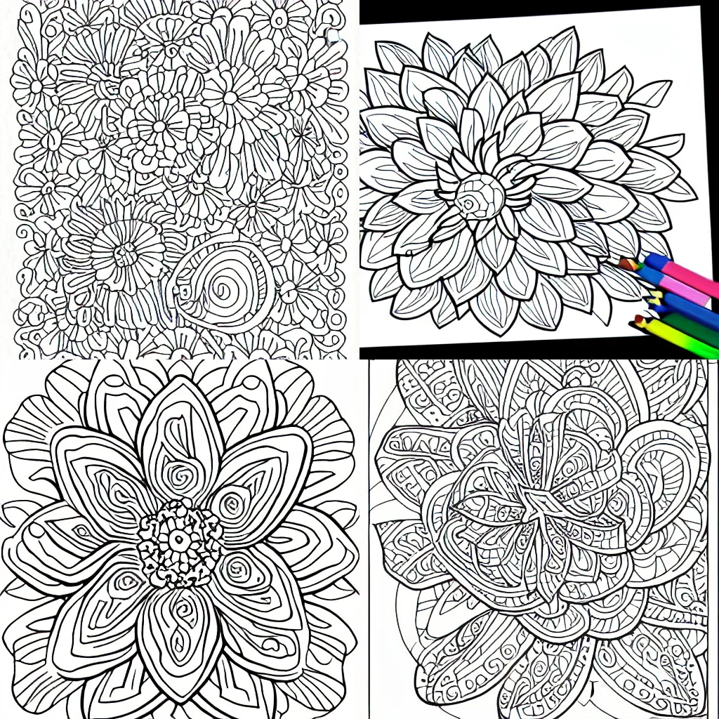 Prompt: uncolored coloring book page depicting a flower