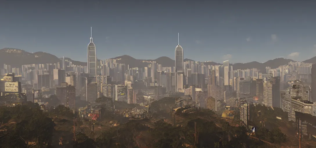 Prompt: Photo of Hong Kong Skyline in Fallout 4 Style, 8K, daytime, very detailed, high quality