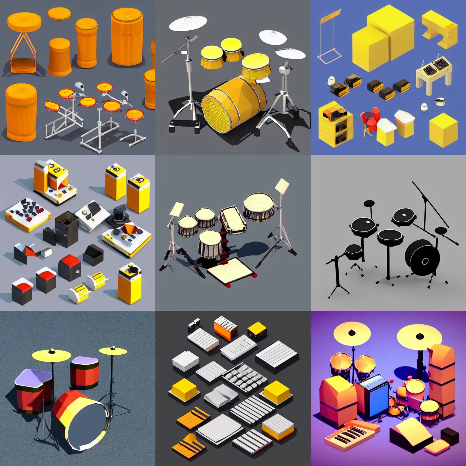 Prompt: isometric low poly 3 d drumkit