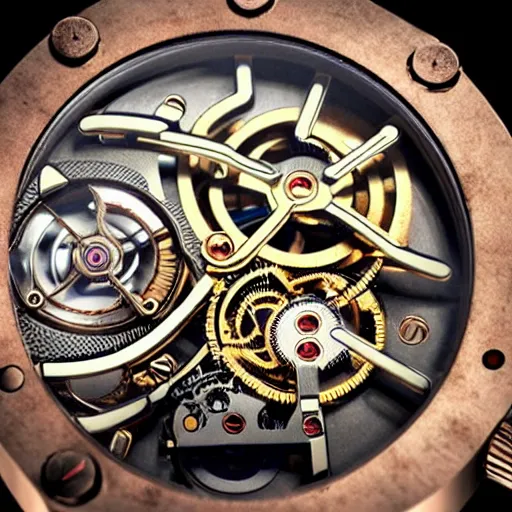 Prompt: an overly engineered watch, steampunk style