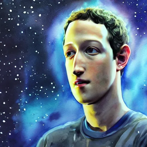 Prompt: alien extraterrestrial zuckerberg in space. watercolor. dramatic. amazing painting. formal. beautiful. high resolution. highly realistic. close - up. trending on artstation