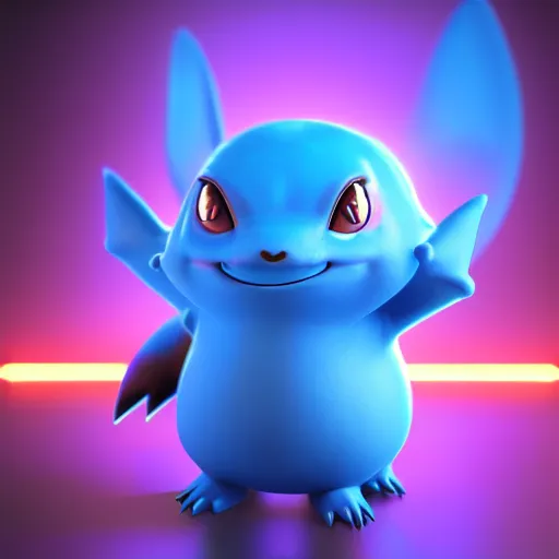 Prompt: nymph render of a very cute 3d Munchlax pokemon, adorable eyes, cute smile, full round face, neon lights in background wall, serene studio setting, medium shot, mid-shot, highly detailed, trending on Artstation, Unreal Engine 4k