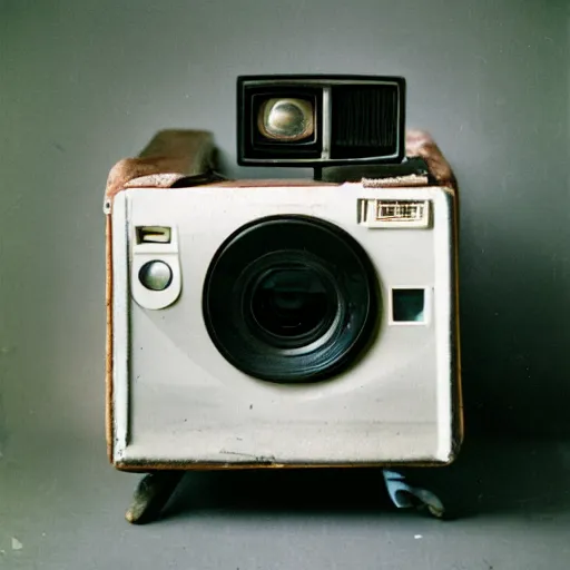 Image similar to an old tv with an eye peeking out of a know hole, old polaroid, expired film, surreal, creepy,