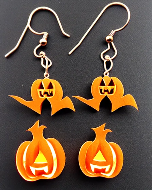 Image similar to spooky jack'o'lantern, 2 d lasercut earrings,