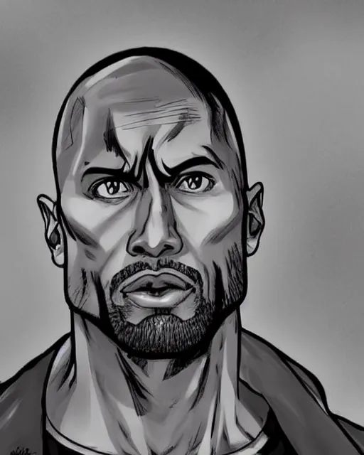 Prompt: Dwayne Johnson in a black and white anime