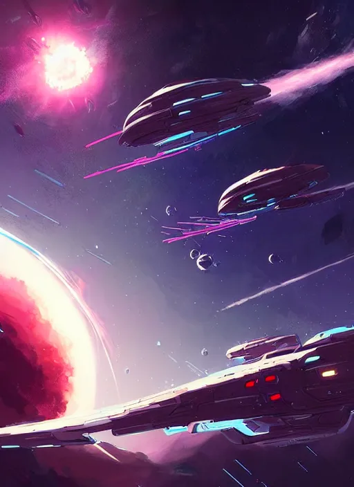 Image similar to starfield starship, epic battle in space, by ismail inceoglu