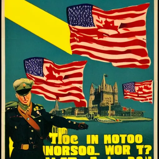 Image similar to pro - invasion of canada propaganda by the usa 1 9 5 0 s