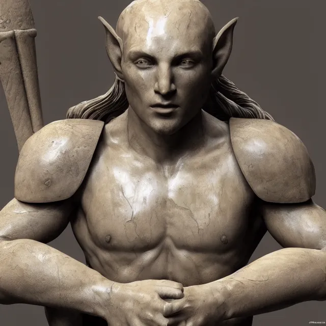 Prompt: marble sculpture of a warrior elf, realistic, unreal engine render, octane render, hyper realistic, photo, 8 k, cinematic lighting