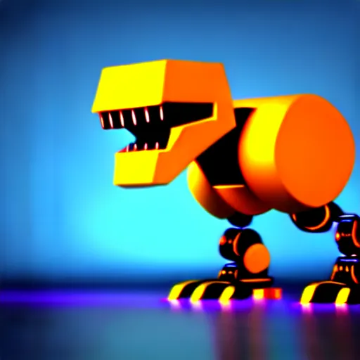 Image similar to cute robot with 2 legs similar to a t-rex, splash art, 3D