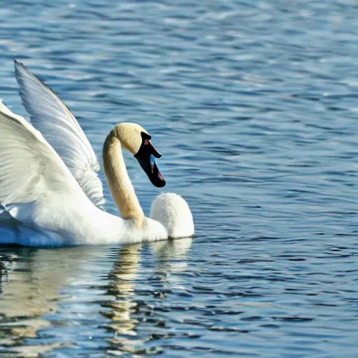 Prompt: a swan with blue feather, photo in national geographic