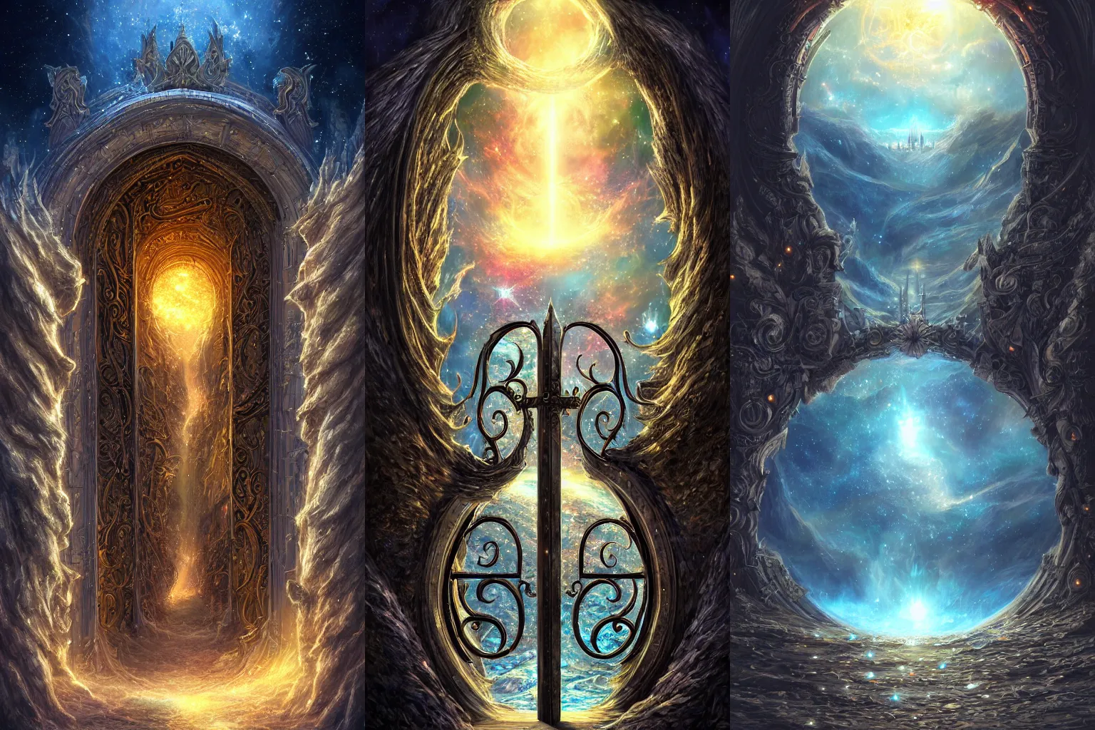 Prompt: The gate to the eternal kingdom of Stars, fantasy, digital art, HD, detailed.