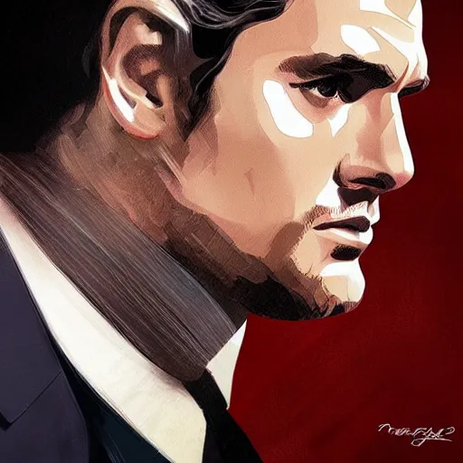 Image similar to henry cavill as james bond, portrait, highly detailed, digital painting, artstation, concept art, sharp focus, illustration, art by artgerm and greg rutkowski and alphonse mucha