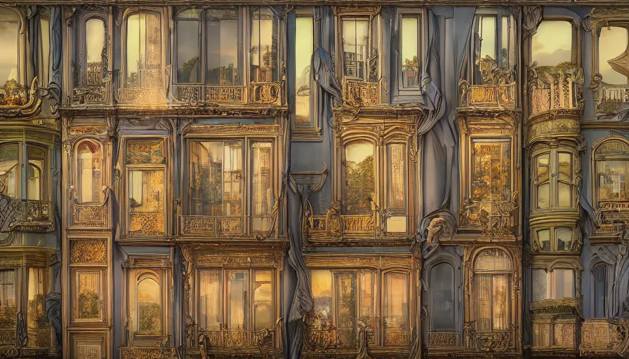 Prompt: a huge standalone hyperrealistic photorealistic hyperdetailed window reflecting a modern city by night, seen from the distance. art nouveau rococo baroque in the style of caravaggio and botticelli. unexpected elaborate maximalist fabric elements hd 8 x matte background in vibrant vivid natural interesting pastel colour textures