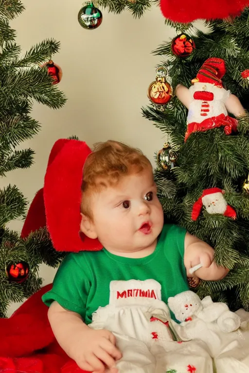 Prompt: retro photo cat in cute baby dress on the background of a retro christmas tree with 1 9 7 0 new year's toys, ussr, sovet ; kodak ektar, 2 0 0 iso, 3 5 mm lens, bill henson style beautiful chiaroscuro lighting, beautiful colour palette, beautiful and realistic, wide shot