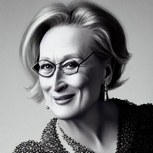 Prompt: “Meryl Streep portrait, Lauren YS”