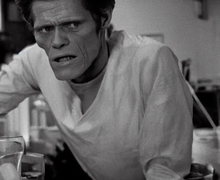 Prompt: a still of willem dafoe in squirm ( 1 9 7 6 ), 4 k, hi - res