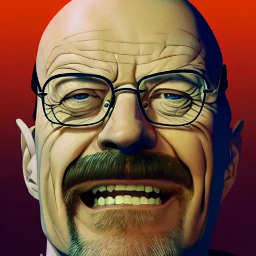 Prompt: Walter White laughing in your face, ambient lighting, 4k, saul bass, john alvin, bill gold, richard amsel, ralph mcquarrie, lois van baarle, ilya kuvshinov, rossdraws, artstation