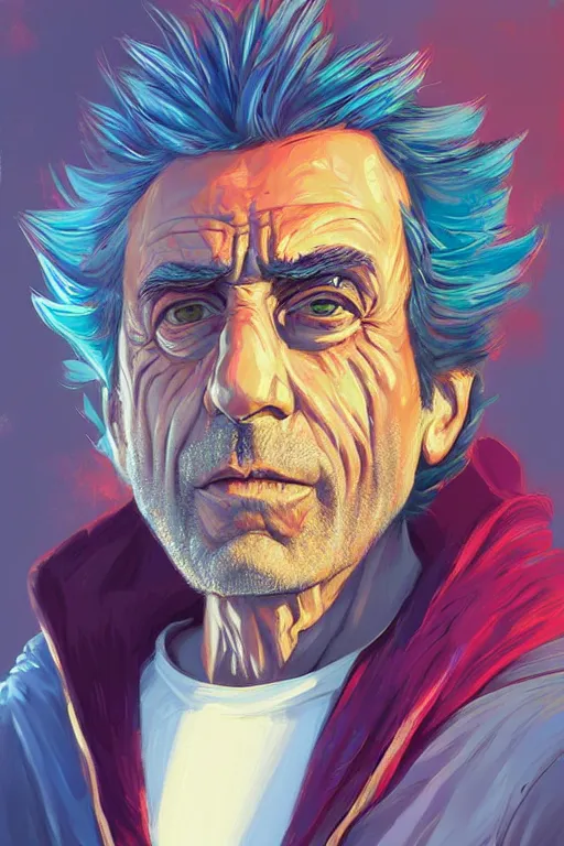 Image similar to portrait of rick sanchez, by alena aenami, by ross tran, digital art painting