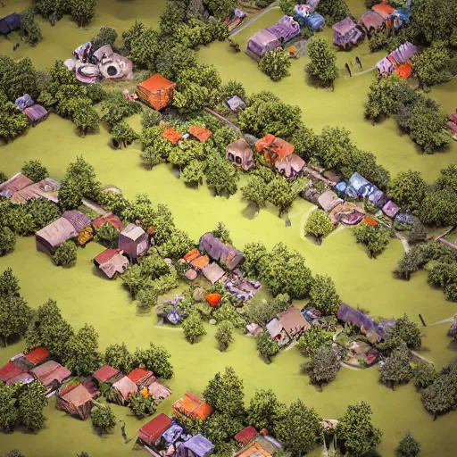 Image similar to isometric, miniature photography closeup, h0, 1:87, Meadow, pathes, highly detailed, satellite image, game map, anno 1602, cgsociety, artstation