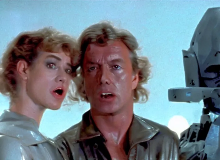 Prompt: still from a 1 9 8 0 s sci - fi movie directed by paul verhoeven and george miller