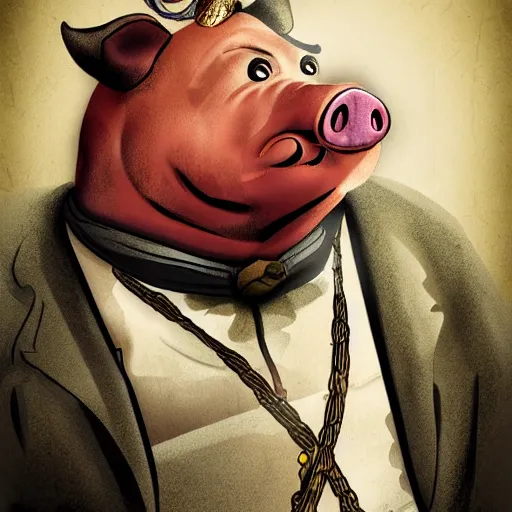 Prompt: A pig dressed as Big Daddy from Django Unchained, digital art