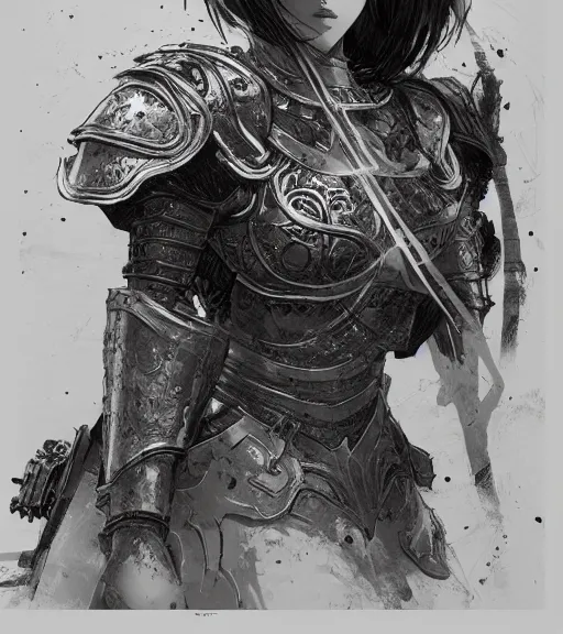 Image similar to portrait of anime woman in armor, pen and ink, intricate line drawings, by craig mullins, ruan jia, kentaro miura, greg rutkowski, loundraw