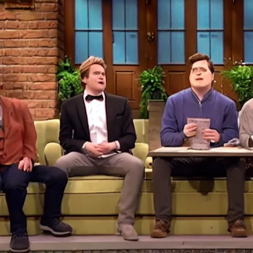 Prompt: a Saturday Night Live sketch starring Fred, Greg, Bob, and Sarah