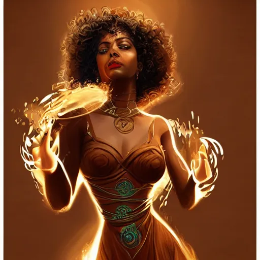 Image similar to a brown skinned woman as a firebender, brown curly hair, elegant, intricate, digital painting, artstation, concept art, smooth, sharp focus, illustration, salvador dali, ancient egypt, art deco, garden, diamonds