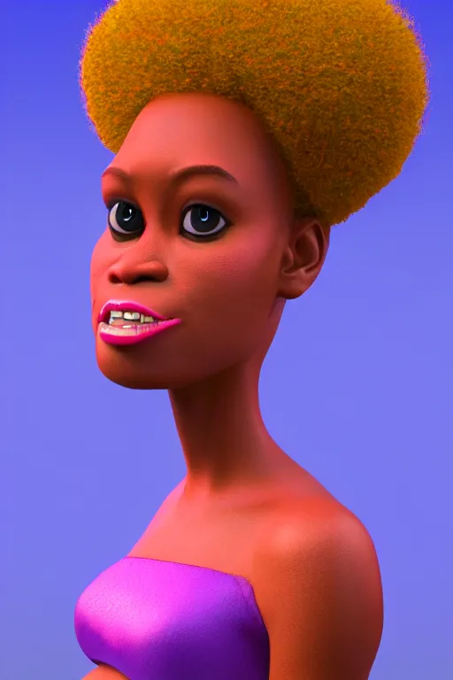 Image similar to a centered render of a groovy super cool afro disco female, by dreamworks, by pixar, by viktoria gavrilenko, by leticia gillett, perfect face, 3 d, 8 k