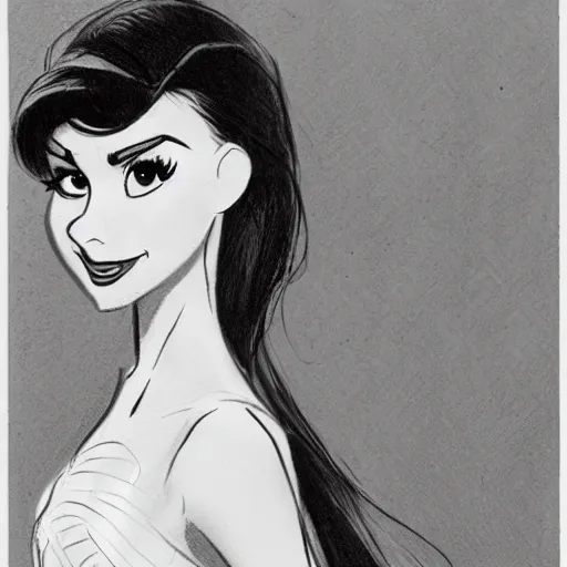 Image similar to milt kahl sketch of victoria justice with done up hair, tendrils covering face and ponytail as princess padme from star wars episode 3