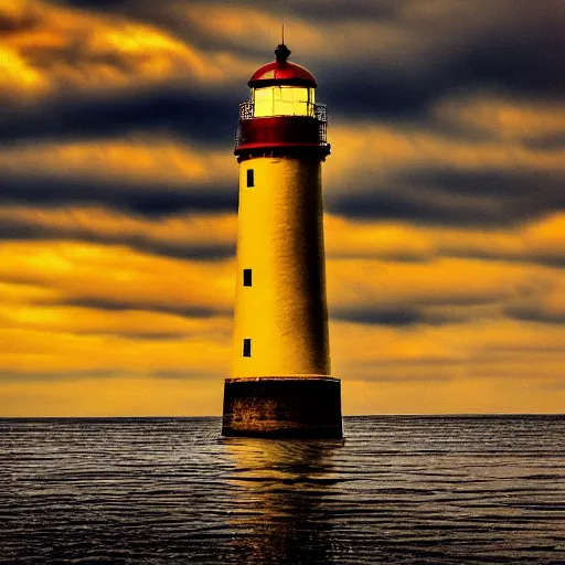 Image similar to an enormous yellow lighthouse by greg rutkoski