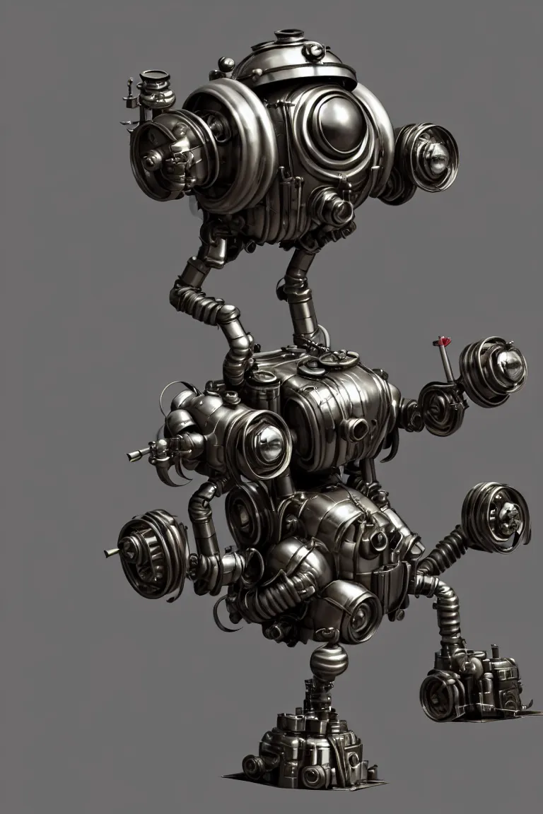 Prompt: a tiny cute dieselpunk monster with chrome pistons and black belts and camshaft pulley and machine gun turret and big eyes smiling and waving, back view, isometric 3d, ultra hd, character design by Mark Ryden and Pixar and Hayao Miyazaki, unreal 5, DAZ, hyperrealistic, Cycles4D render, Arnold render, Blender Render, cosplay, RPG portrait, dynamic lighting, intricate detail, summer vibrancy, cinematic, centered, focused, sharp