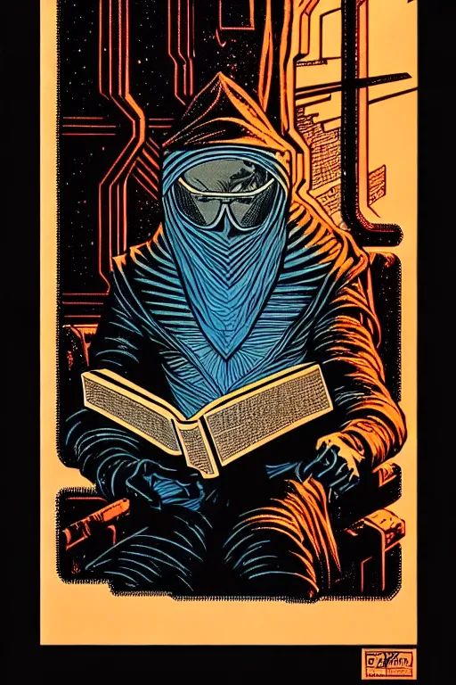 Prompt: wizard reading a book, high details, intricately detailed, by vincent di fate, inking, 3 color screen print, masterpiece, trending on artstation,, sharp, details, hyper - detailed, hd, 4 k, 8 k