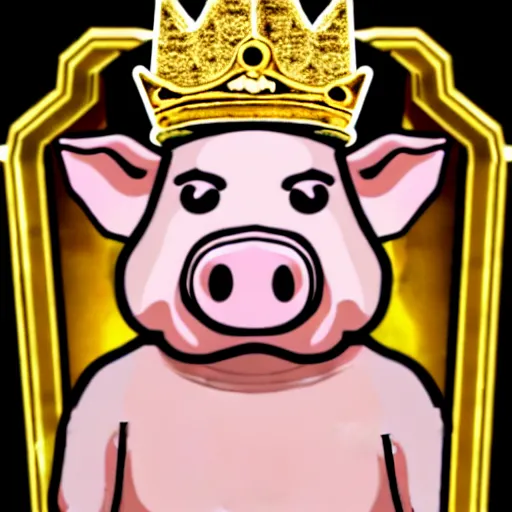 Image similar to full body zoomed out photo of pig king wearing a gold crown depicted as a muppet