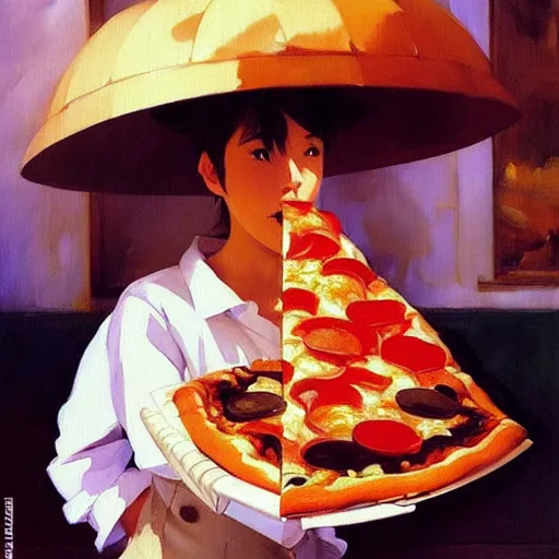 Image similar to a Delicious pizza, by studio ghibli painting, by Joaquin Sorolla rhads Leyendecker, Anaesthetically pleasing, dynamic energetic, lively