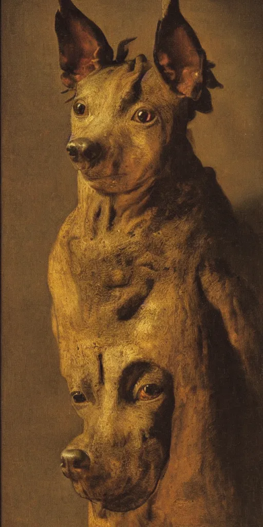 Prompt: portrait of a xoloitzcuintli by rembrandt