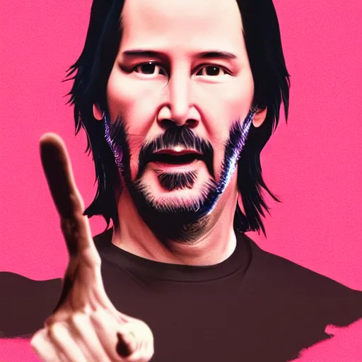 Image similar to keanu reeves breaking up with keanu reeves in front of a crowd of keanu reeves in the gym in hawkins, in the style of james jean, artstation trending, 8 k, 3 d render, photorealistic, volumetric lighting caustics, pink