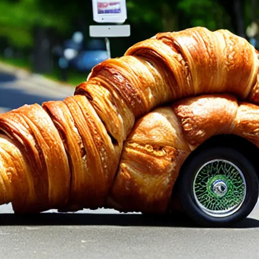 Image similar to street view image a car made of croissant