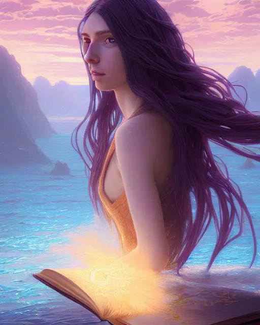 Prompt: highly detailed surreal vfx portrait of female water mage with long - brown flowing hair, blue eyes, stephen bliss, unreal engine, greg rutkowski, loish, rhads, beeple, makoto shinkai and lois van baarle, ilya kuvshinov, rossdraws, tom bagshaw, alphonse mucha, global illumination, detailed and intricate environment