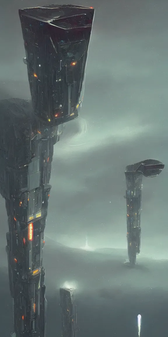 Image similar to mysterious thin tall space elevator, carbon fiber, landscape, sci - fi concept art, by john harris, by simon stalenhag, stunning, award winning