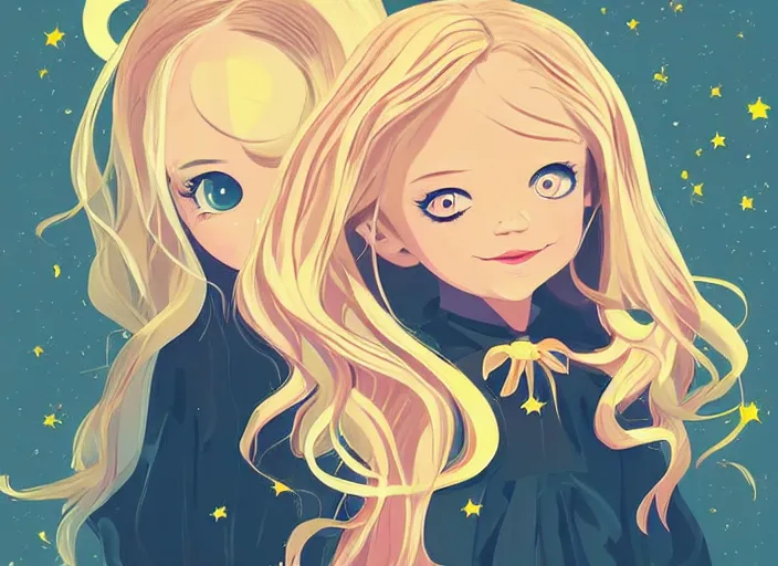 Image similar to little girl with long blonde hair on a halloween card. clean cel shaded vector art. shutterstock. behance hd by lois van baarle, artgerm, helen huang, by makoto shinkai and ilya kuvshinov, rossdraws, illustration, art by ilya kuvshinov