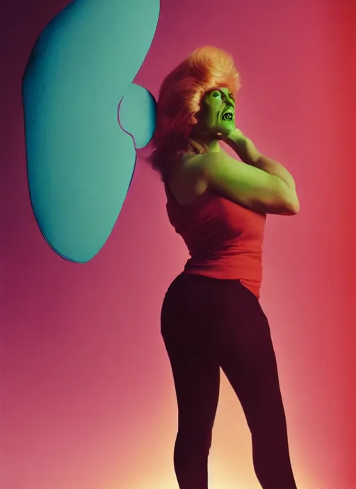 Image similar to a color photo portrait of she hulk in la wearing 6 0's fashion by tim walker, dramatic lighting, 7 5 mm lens, sharp focus.