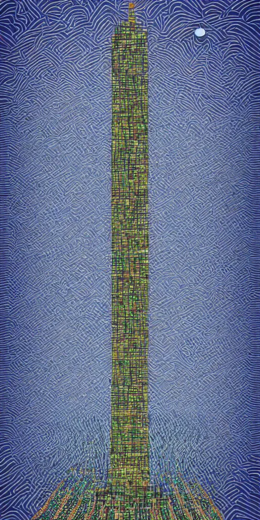 Image similar to a skyscrapper in a field with a sky background, a mosaic by jeffrey smith, behance contest winner, generative art, circuitry, fractalism, behance hd