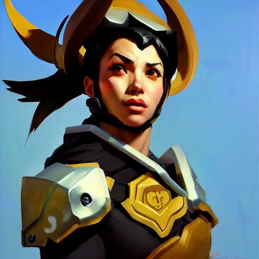 Prompt: Greg Manchess portrait painting of human fantasy warrior as Overwatch character, wacky, medium shot, asymmetrical, profile picture, Organic Painting, sunny day, Matte Painting, bold shapes, hard edges, street art, trending on artstation, by Huang Guangjian and Gil Elvgren and Sachin Teng