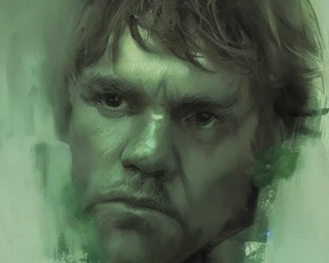 Image similar to portrait of luke skywalker in shades of grey but with green by jeremy mann