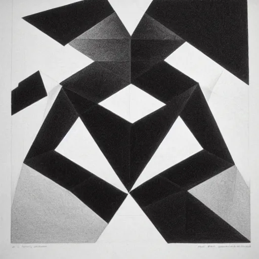 Prompt: “Impossible platonic solids, optical illusion art by M.C. Escher, lithograph, 1959”