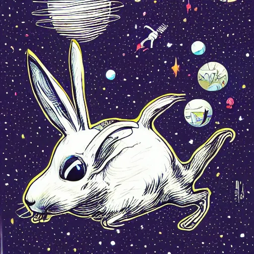 Image similar to A lost sci-fi rabbit, space rabbit, interstellar black hole, by James Jean And WLOPPRO